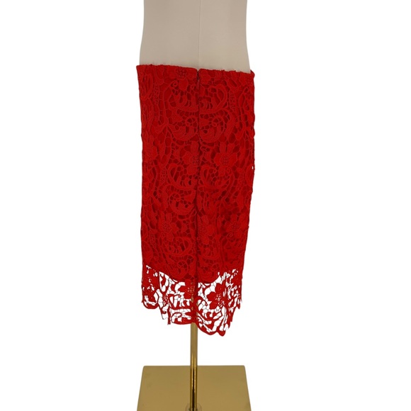 Leith Lace Pencil Skirt MEDIUM Red Floral Overlay Sheer Hem Lined Zip Crochet - Picture 4 of 13